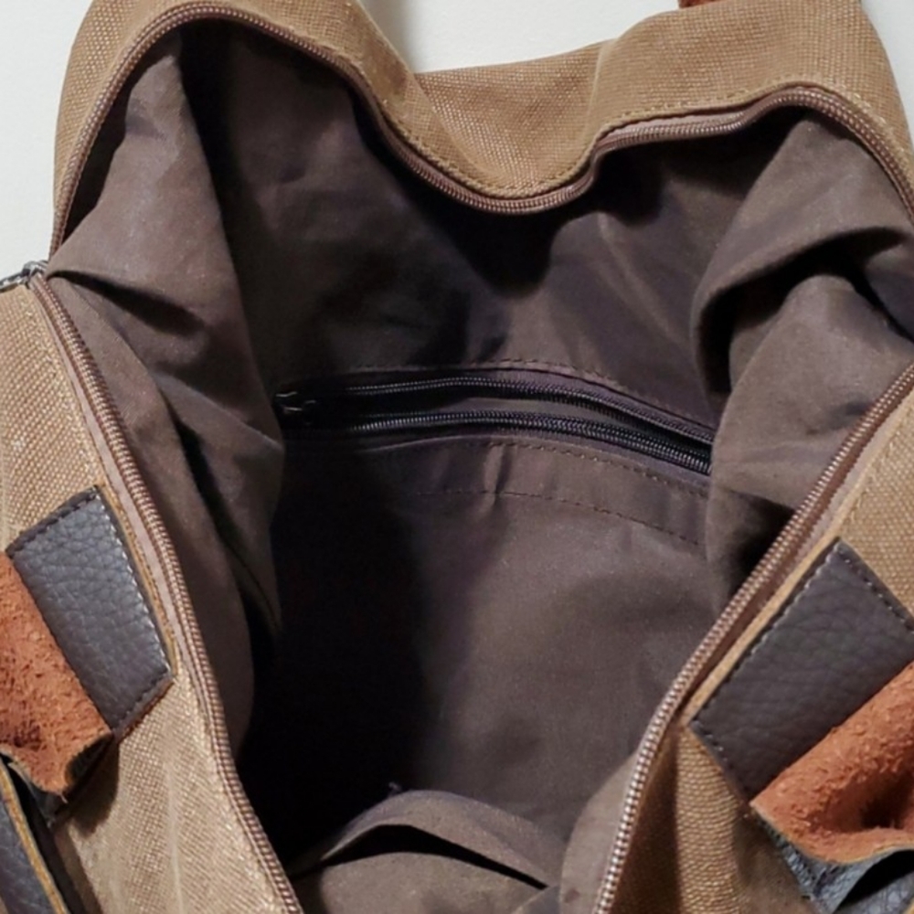 Messenger Slouch Canvas  Crossbody Handbag Schoo Carry All Ultra-spacious Brown - Picture 3 of 3